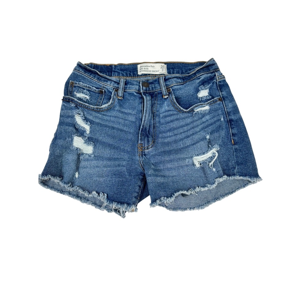 Abercrombie & Fitch Mid Rise Boyfriend Shorts 26 Distressed Denim Cutoff Shorts